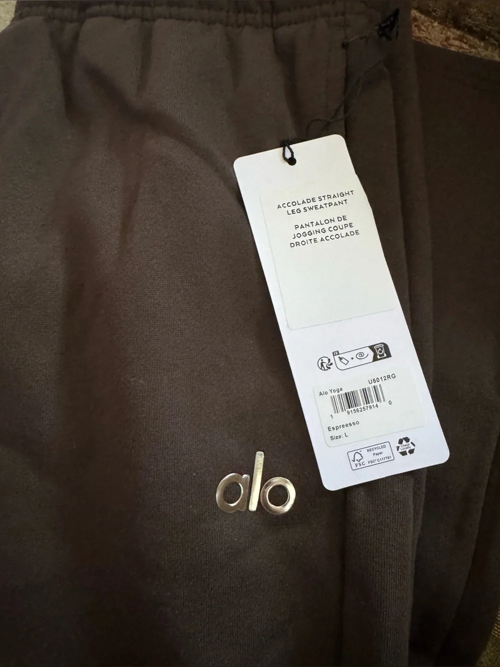 Alo Accolade Straight Leg Sweatpant Espresso size L